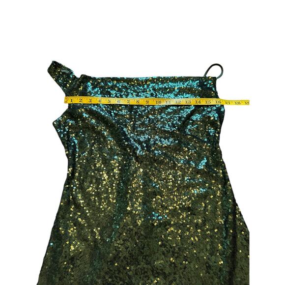 The Vintage Shop  Green Sequined One Shoulder Dress - Size L - Picture 4 of 14